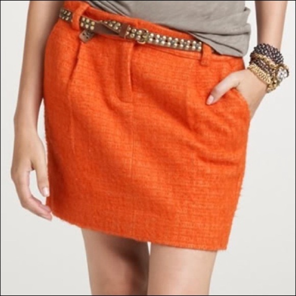 J. Crew Factory Orange Atomic Tweed Mini Skirt Front and Back Pockets Size 4 - Picture 1 of 13